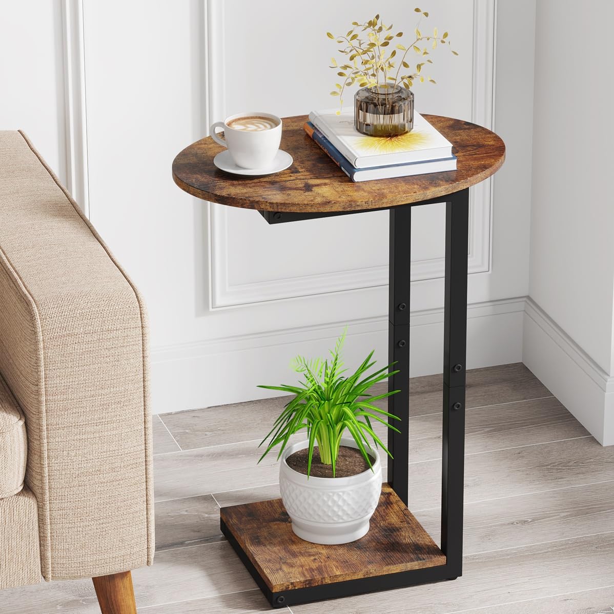 Hosfais Side Table Small End Table: C-Shaped Wood Sofa Table with